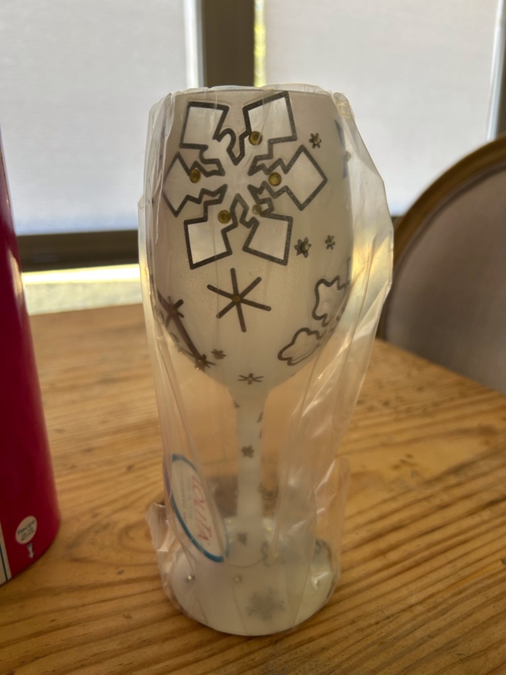 Lolita “Silver Snowflake, Too” hand painted wine glass, 15 oz